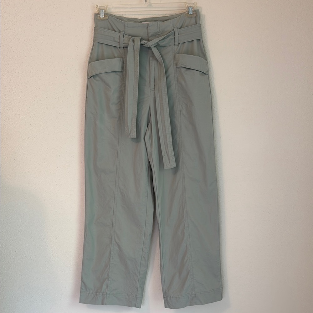A New Day High Waisted Wide Leg Khaki Sage Women’s Tie Belt Boho Pants Sz 8